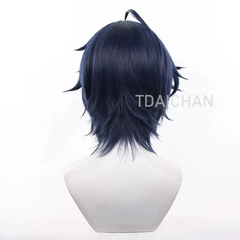 Asaba Harumasa Cosplay Wig Game ZZZ Zenless Zone Zero 30cm Short Black Blue Mixed Cosplay Wigs Heat Synthetic Hair Head Band view 5