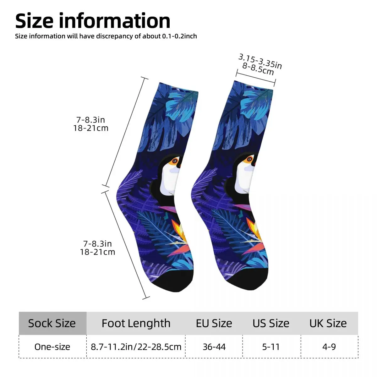 All Seasons Crew Stockings Toucan Tropical Flowers Design Socks Harajuku Long Socks for Men Women Valentine's Day Gifts