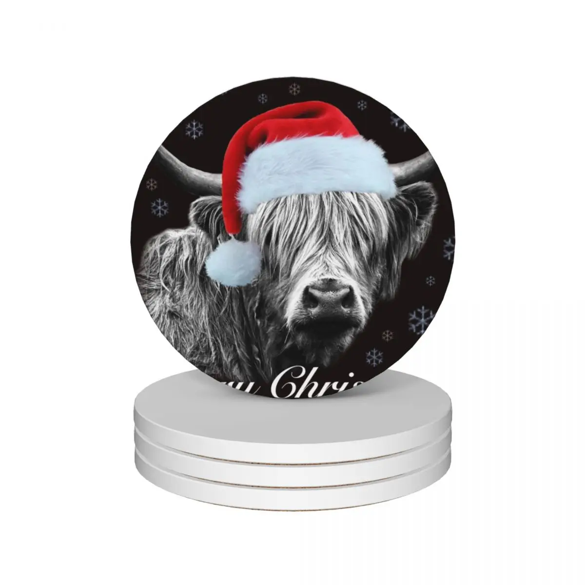 Christmas Highland Cow Ceramic Coasters (Set of 4) animal funny Coasters