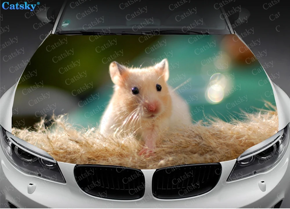 Cute White Hamster Car Hood Sticker Painting Self-adhesive Universal Car Accessories Film Modified Hood Protect Decal Decoration