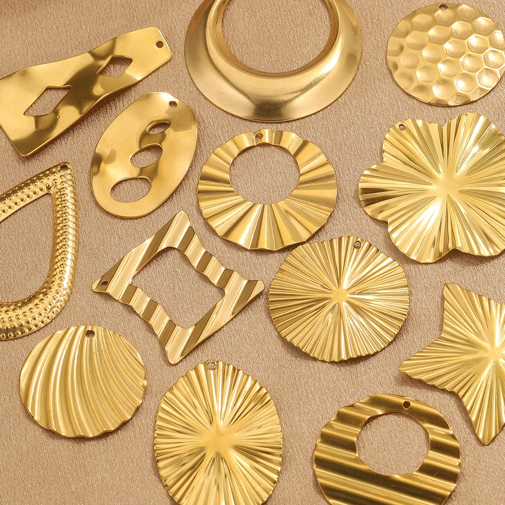 10pcs Stainless Steel Geometric Textured Gold Charms For Jewelry Making Women Necklace Earring Pendants Jewelry Supplies Craft