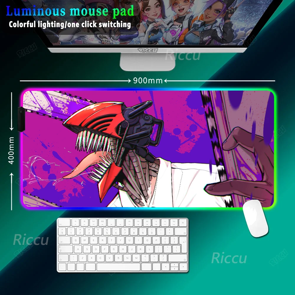 Hot selling item Chainsaw Man Anime HD printing RGB Gaming Keyboard LED Light Desks Pad For XXL Large game accessories Mouse Pad