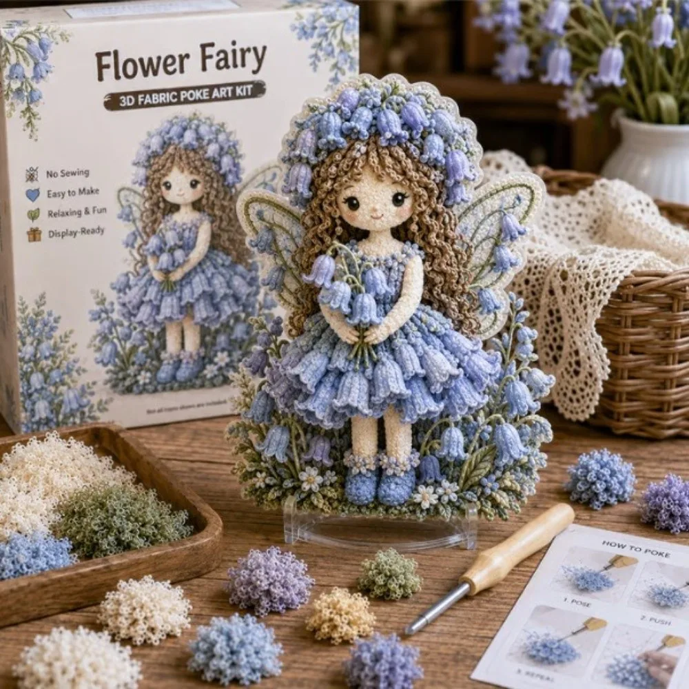 Handmade Flower Fairy Poke Art Kit Thick Board No Sew DIY Poke Art Beginner Friendly with Display Stand Embroidery Craft Set