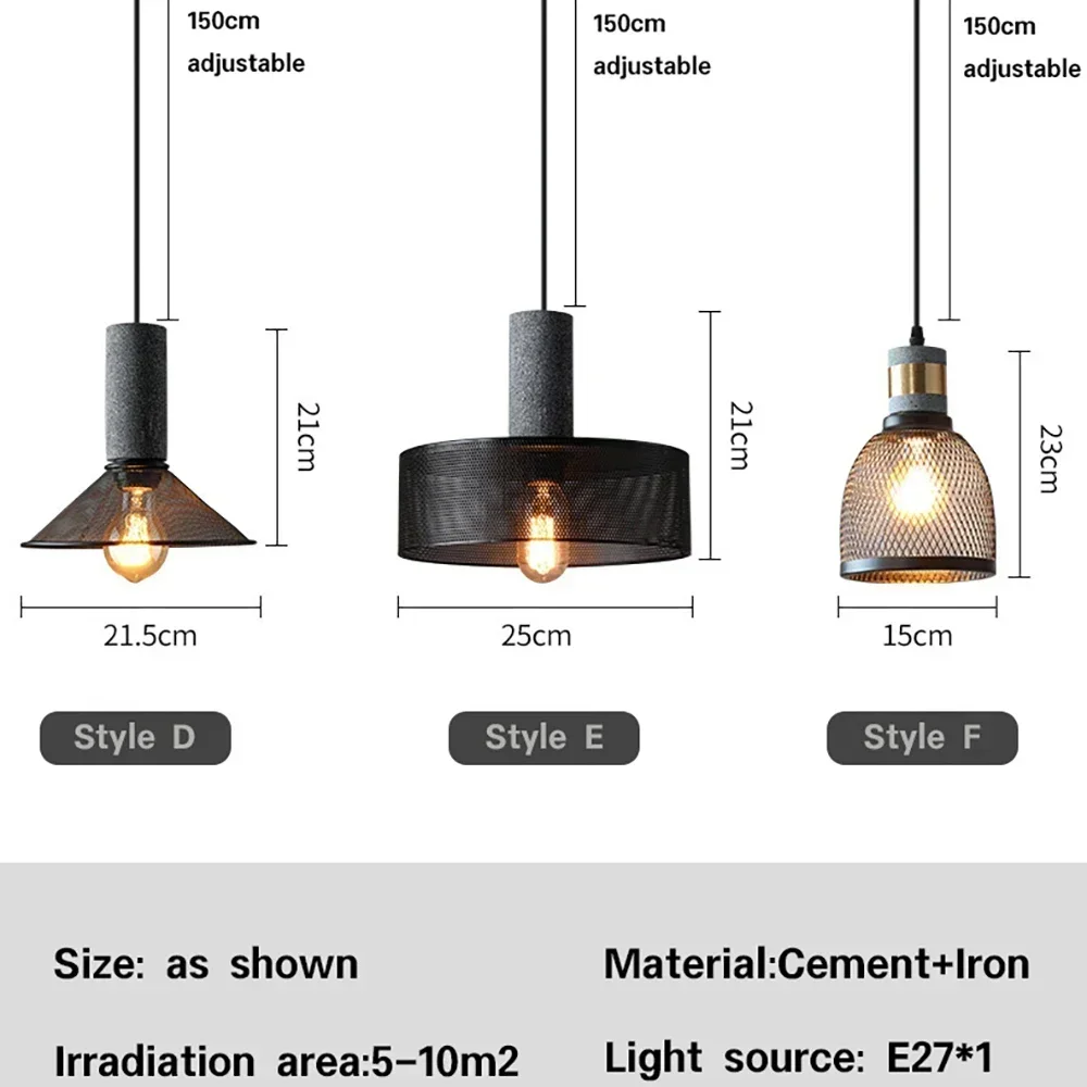 Lâmpadas suspensas de cimento do país americano, Luz pendente industrial, Lustre vintage, Luzes pendentes retrô para cozinha, Ilha, Restaurante