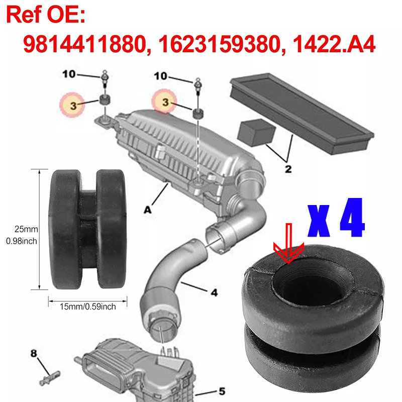 4Pcs For PEUGEOT 208 308 SW 2008 3008 5008 Expert Partner Traveller Air Filter Box Housing Mounting Rubber Grommet Buffer 1422A4 - view 5