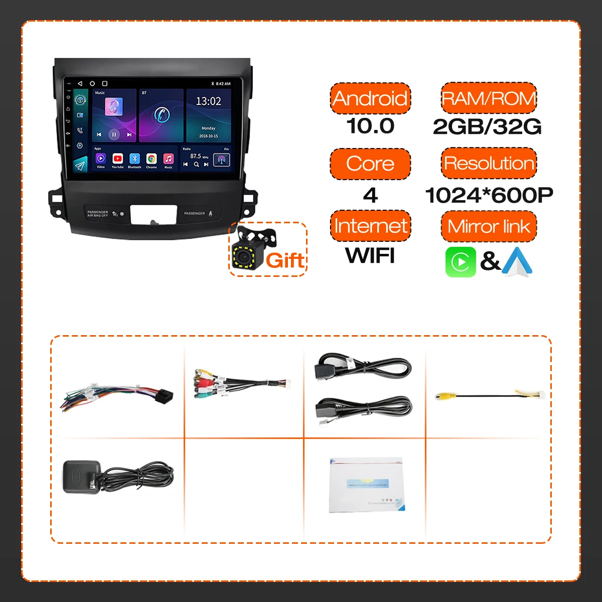 Lecteur multimédia d'autoradio Android 10 pour Mitsubishi, Outlander XL 2, 2007-2012, Cristaux, C-Crosser, 2007-2013, GPS, Carplay, 2 Din