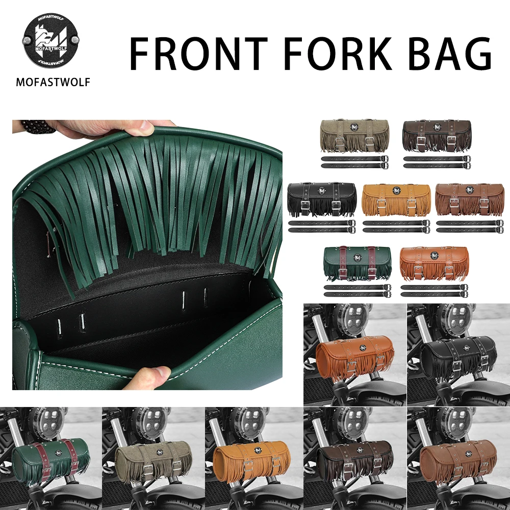 Universal Motorcycle Custom Harley Honda Yamaha Motorbike Orange+Black Front Forks Tool Bag Luggage Saddle Bag For Harley Honda