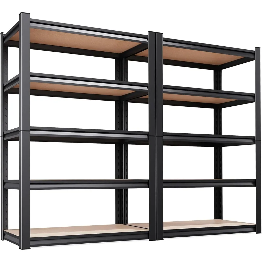 

Set of 2 Garage Shelving, 2000LBS Heavy Duty Storage Shelves, 5-Tier Metal Shelf, Adjustable Shelving Unit, for Basement, Pantry