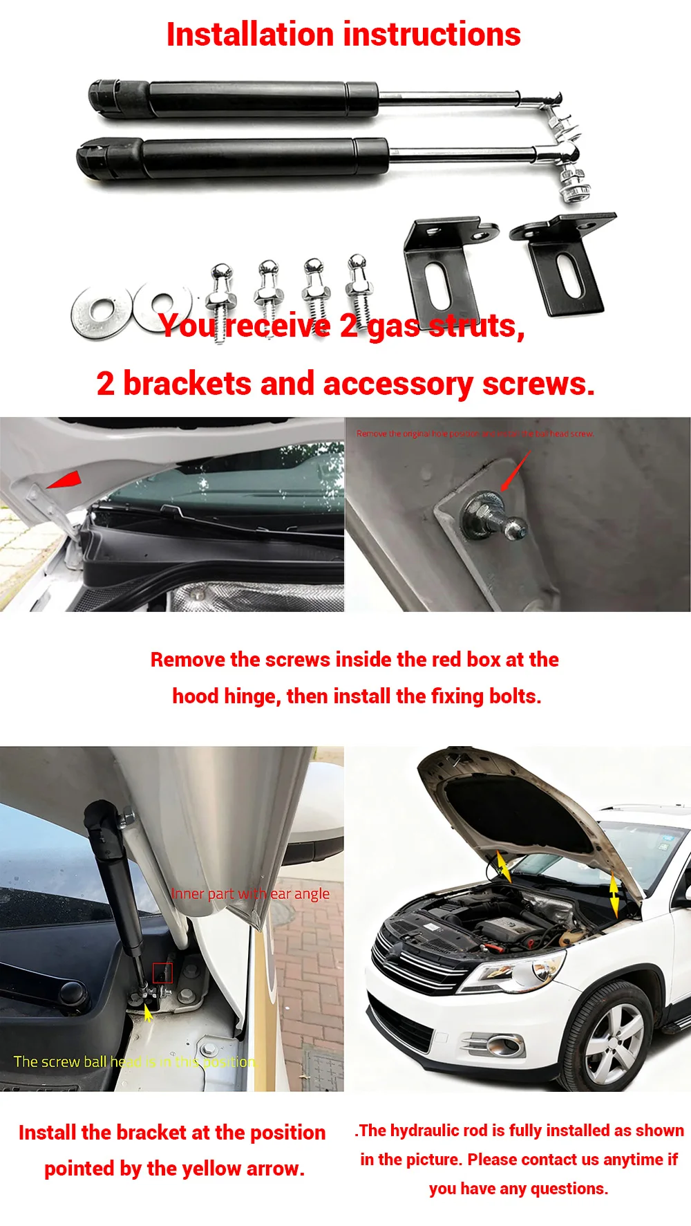 Car Hood Lift Support Spring Shock Bracket Strut Bar Hydraulic Rod for VW Tiguan MK1 2007-2017