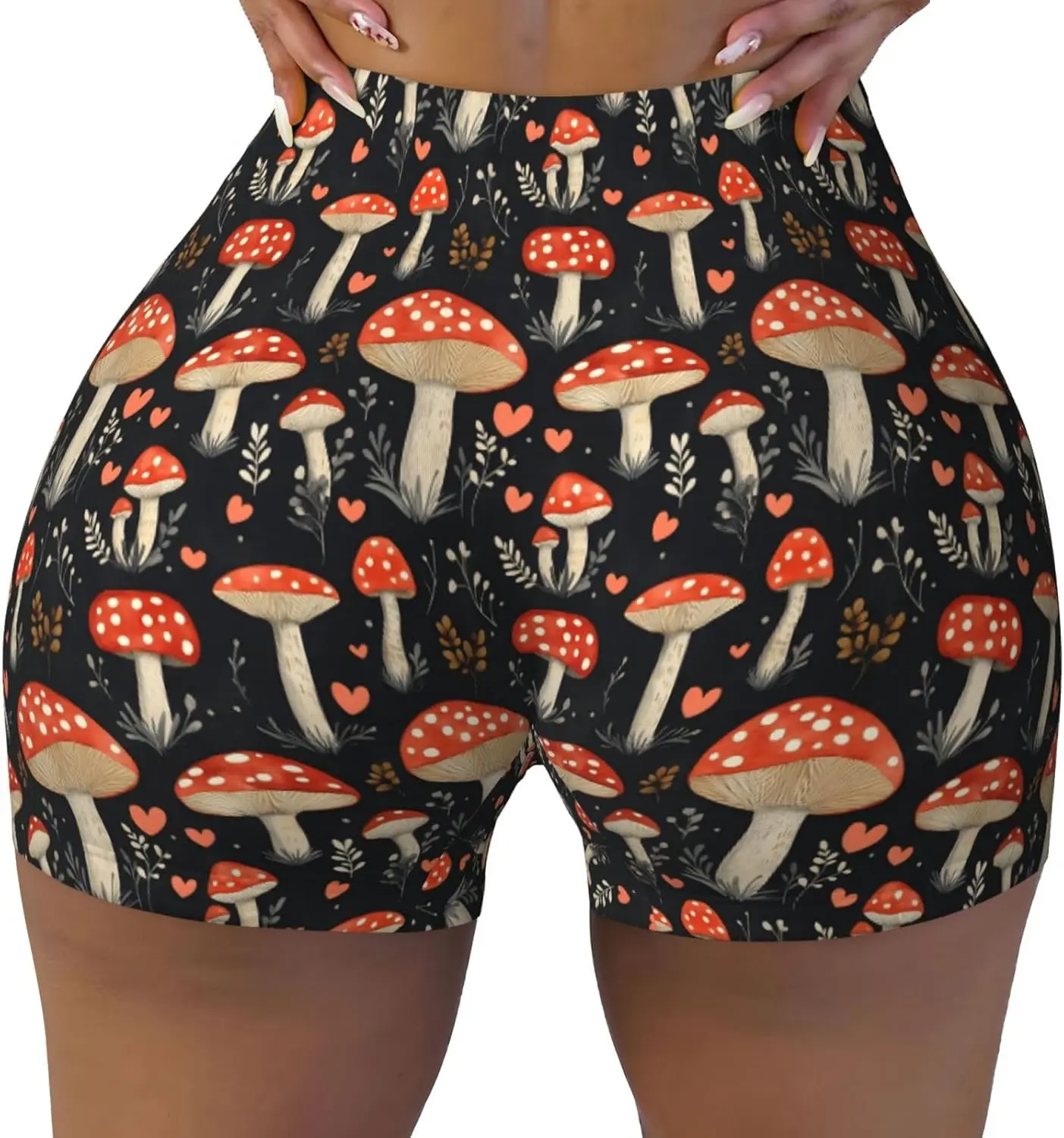 Workout Shorts Women Cute Mushrooms Print Biker Yoga Running Gym Spandex Shorts for Women