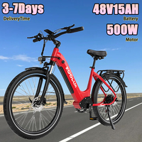 E Bike 500W Brushless Motor 48V15AH Lithium Battery Hydraulic Brakes Electric Bicycle 26-Inch Tire Commuting Electric Bike