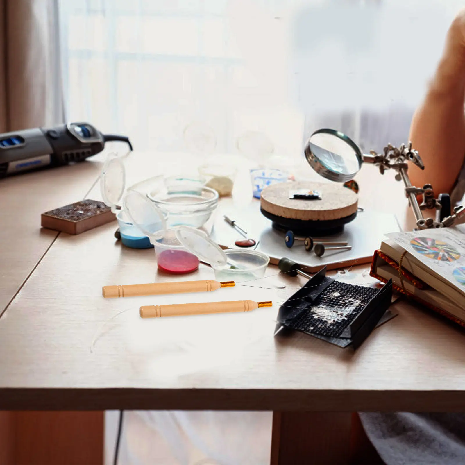 

5Pcs Exquisite Craft Bead Threader Wooden Handle Metal Core Beading Tool for DIY Jewelry Making Beads Threading Fast Easy