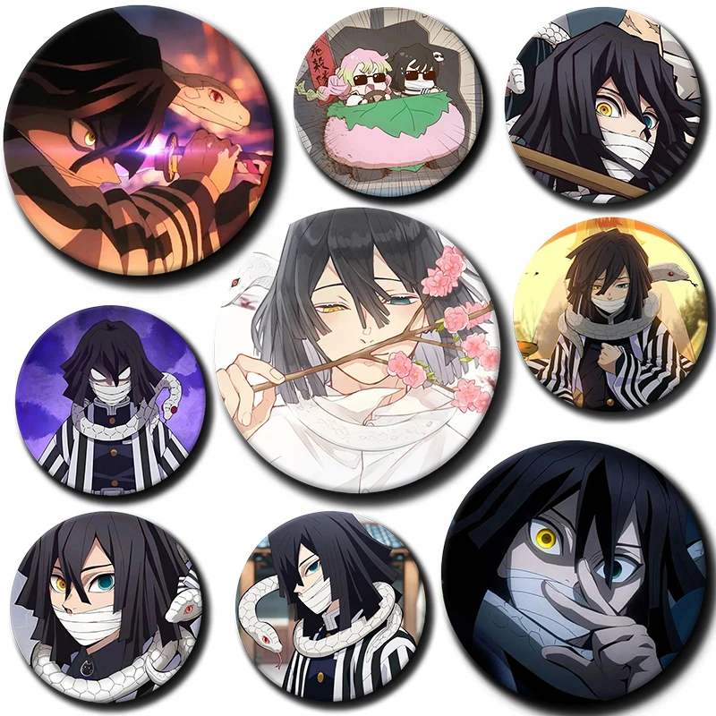 

58mm Cartoon Character Iguro Obanai Soft Button Pin Demon Anime Brooch Creative Badge for Backpack Clothes Decoration Gift