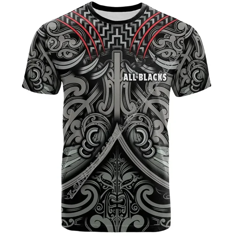 Camiseta holgada de manga corta para hombre, camisa deportiva con estampado 3D de Rugby de Nueva Zelanda, Top informal de cuello redondo, color