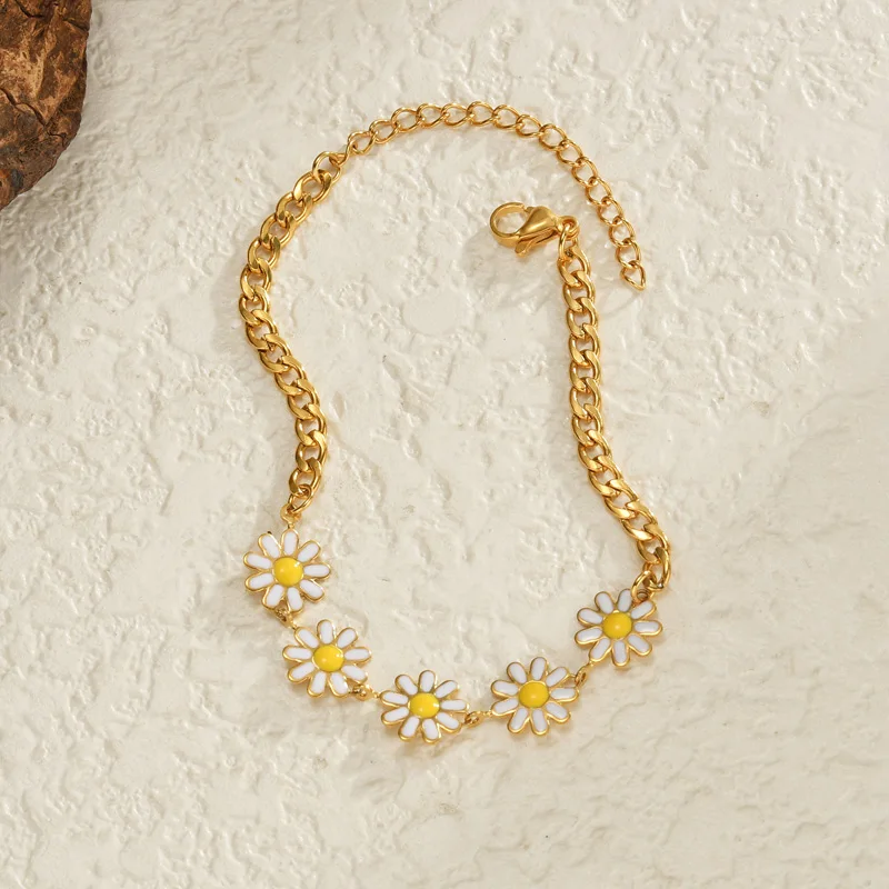 Nextvance Fashion Daisy Bracelet Imitation Pearl Beads Stainless Steel For Women Handmade Wrist Chain Accessories Jewelry Gifts