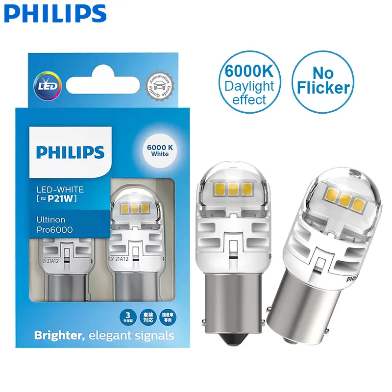 

Лампа Philips LED P21W 1156 BA15s Ultinon Pro6000 6000K, задняя лампа белого цвета, без ошибок, 11498CU60X2, пара