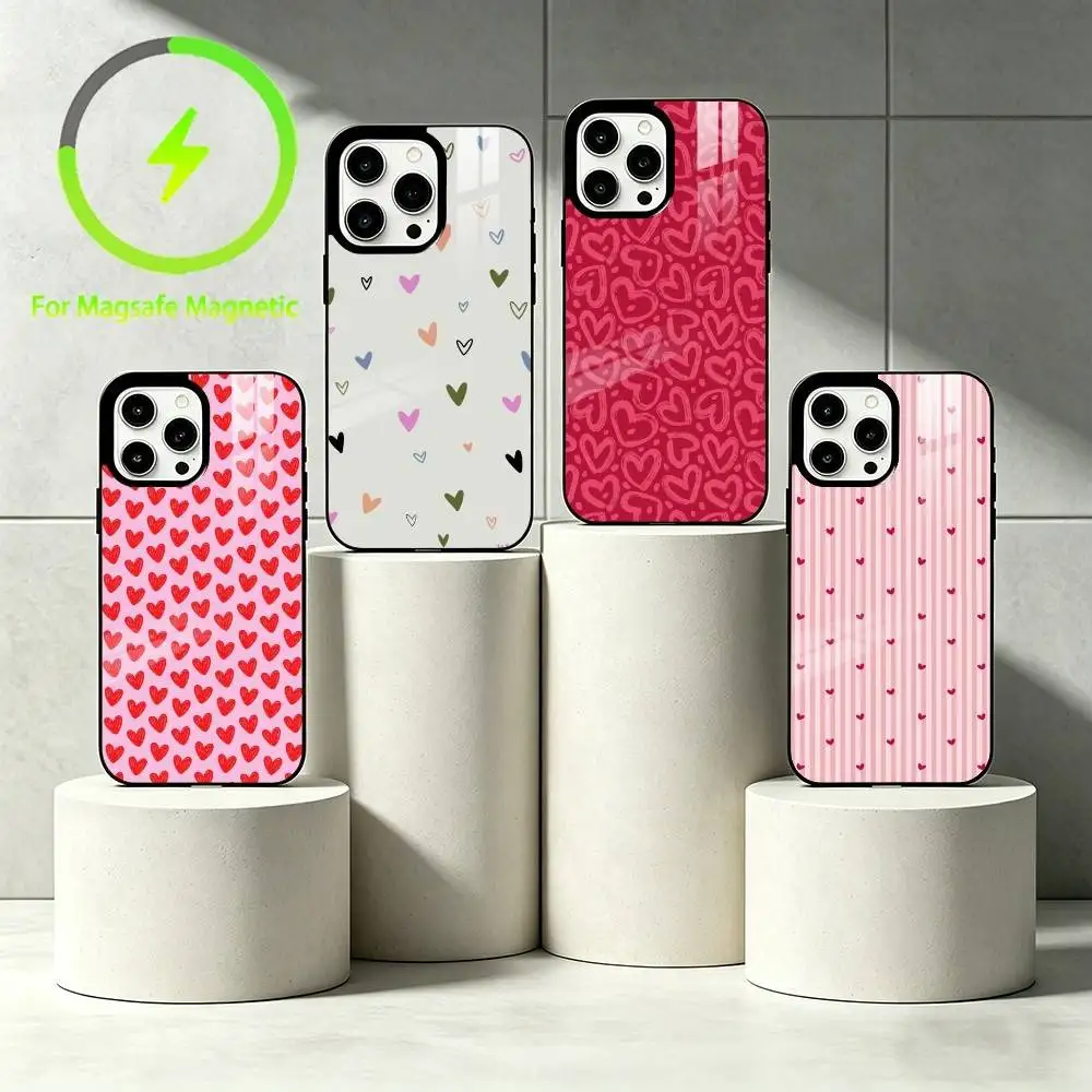 K-Korea colorful love pattern Phone Case For iPhone 17,16,15,14,13,12,Plus,Pro,Max For Magnetic Wireless Charge
