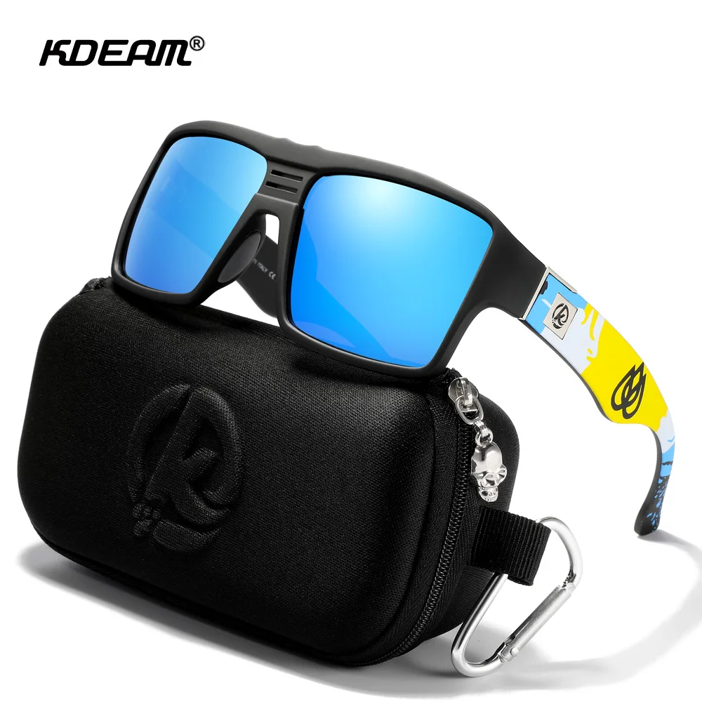 KDEAM Youthful Spirit Polarized Sunglasses Men Keyhole Bridge 6-base Coated Sun Glasses Square Twin-logo Design CE