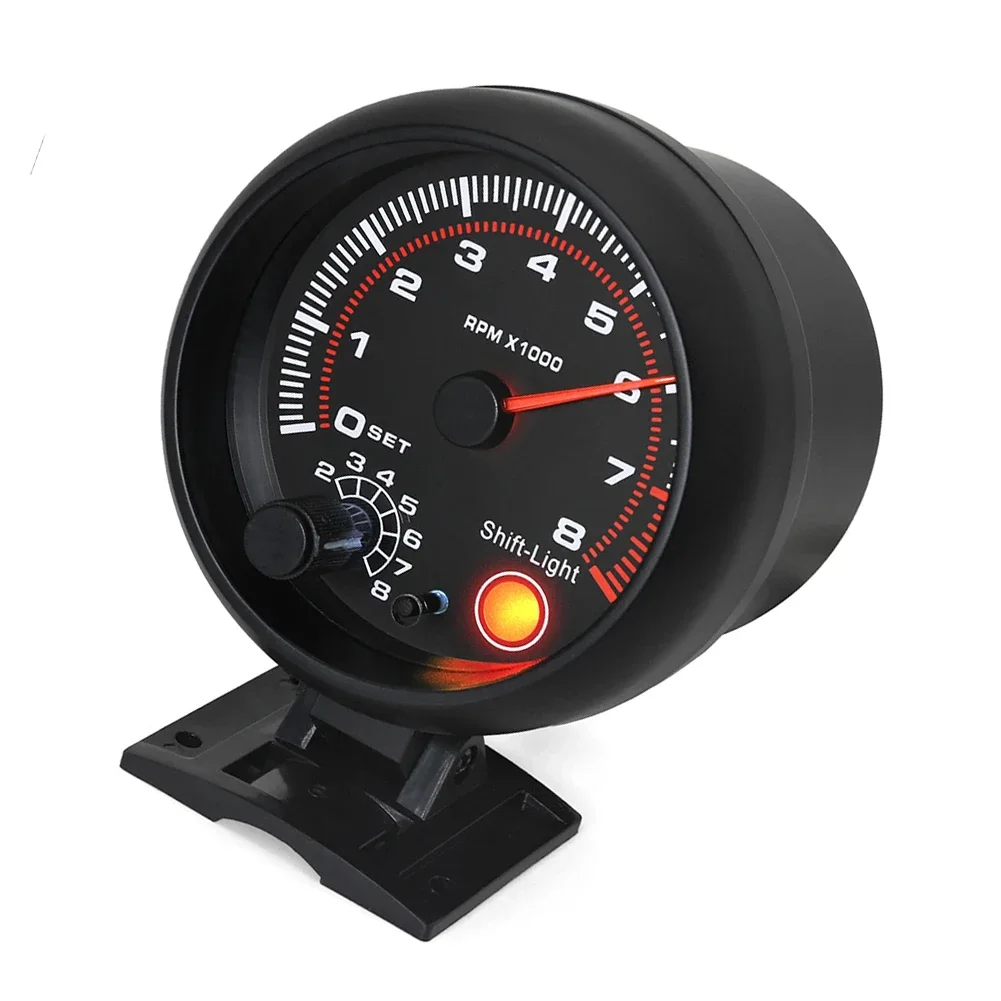 For Performance Driving Black Car Tachometer 0-8000 RPM Range Adjustable Backlight Brightness ABS Construction