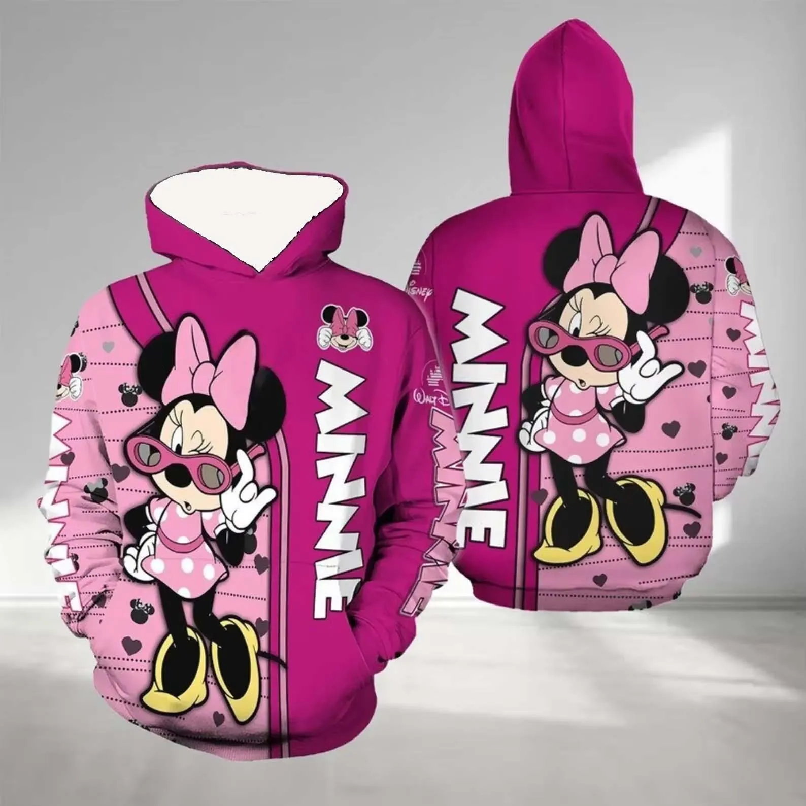 (MINISO)Disney Minnie Mouse 3D Print Hoodie Mens Womens Casual Sports Pullover Hoodie Cartoon Zipper Hoodie Fashion Streetwear