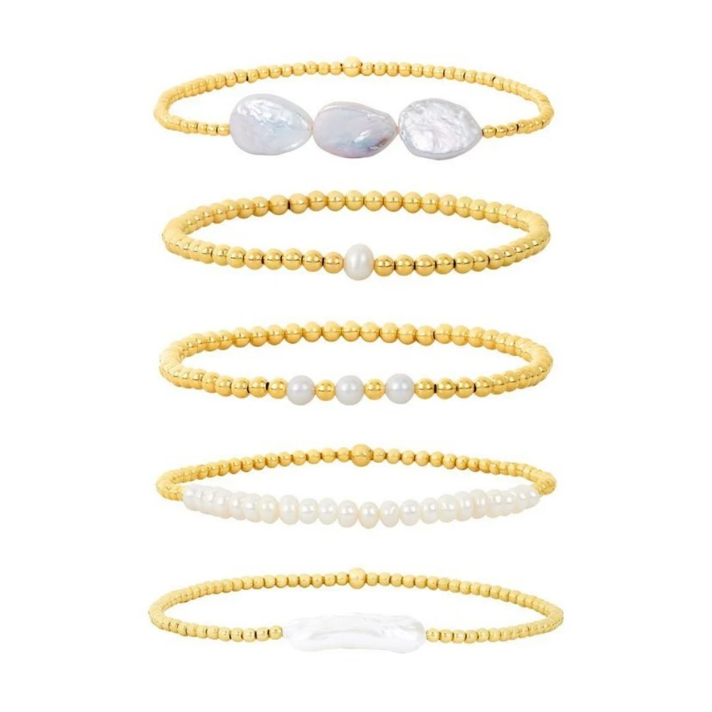 KKBEAD Bracelet Set Luxury Natural Freshwater Pearl Bracelets for Women Gift 18 K Waterproof Gold Plated Beads Pulseras