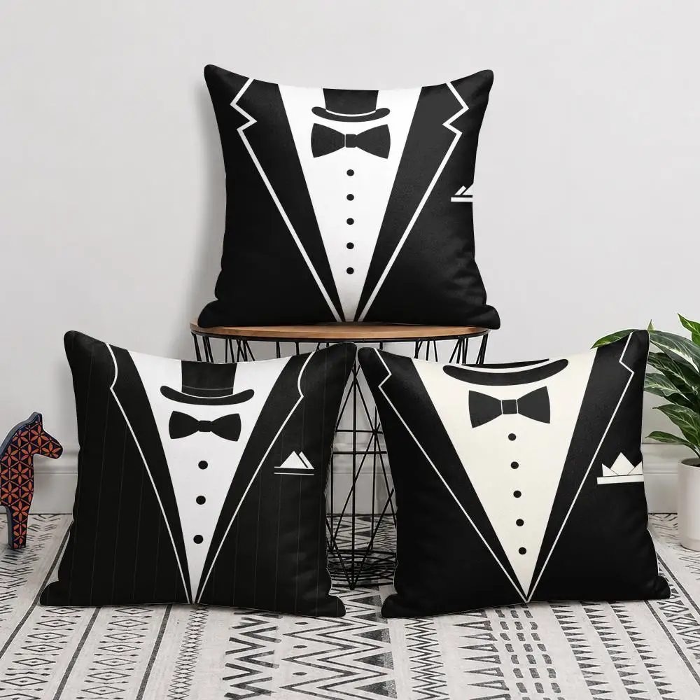Classic Gentleman Style Cushion Cover Short Plush Soft Double-Sided Printing Pillow Case Cozy Sofa Bedroom Home Decor Gift