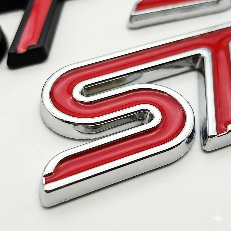 3d Metal Car Logo ST Line Emblem Self-Ahdesive Rear Trunk Badge Red Chrome Black ST Sticker Accessories