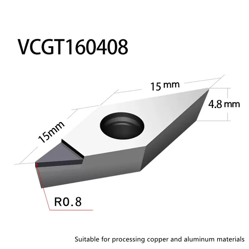 PCD VCGT160408 Insert Single Crystal Turning Tool High Hardness Diamond Cutter for Copper Aluminum to Achieve Mirror Effect