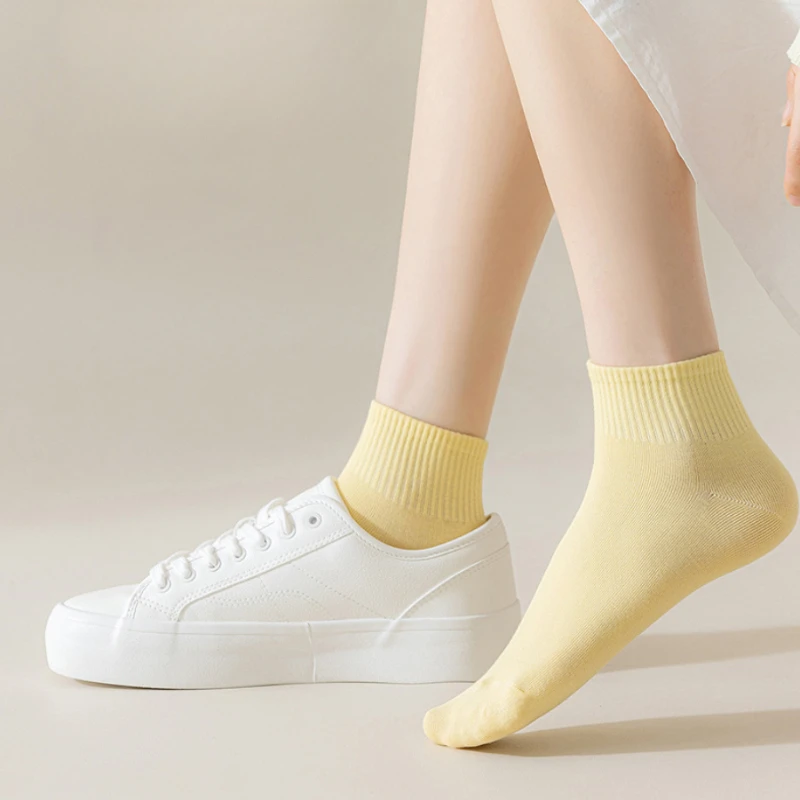 Women Cotton Spring Ankle Socks Solid Color Female Long Tube Soft Casual Sock Knitting Breathable Crew Winter High Quality