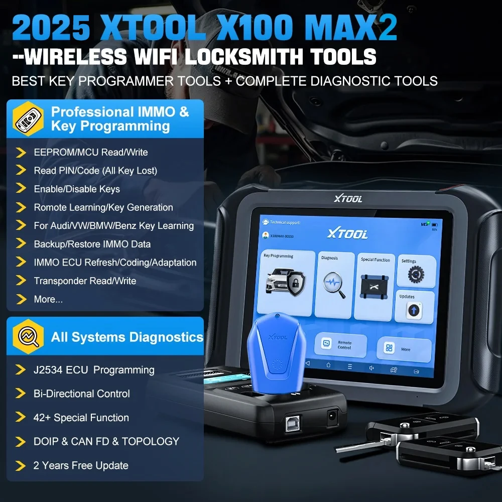 XTOOL X100 MAX2 Immobilizer Key Programmer All System Car Diagnostic Tool J2534 ECU Programming 42 Service BiDirectional Scanner