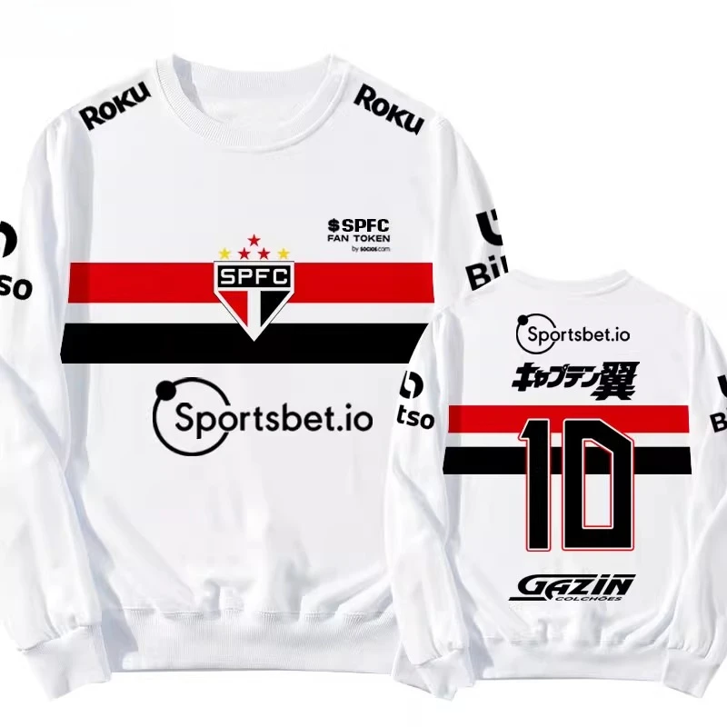 تي شيرت كرة قدم ساو باولو FC رقم 10 Tsubasa Ozora مطبوع ثلاثي الأبعاد للرجال والنساء بأكمام طويلة سريع الجفاف للأطفال.