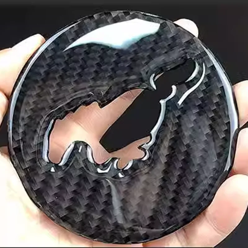 For the Ford Mustang 2015-2022 Mustang Car Cab Steering Wheel Center Logo Carbon Fiber Trim Sticker Protection Attached to Inter