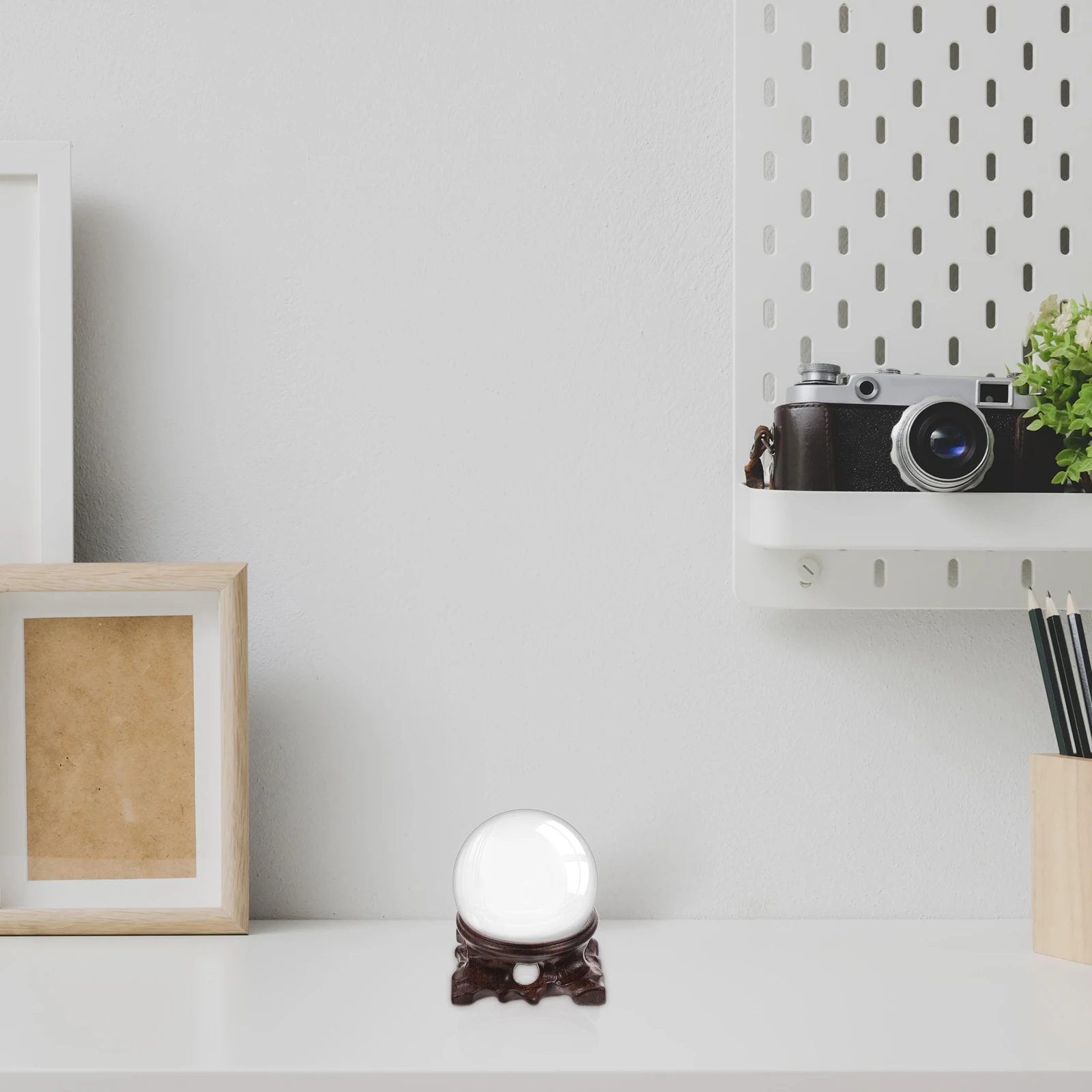 

2pcs Crystal Ball Wooden Base Retro Home Decor Stand 5cm 25cm H Eco Friendly Display Household Model