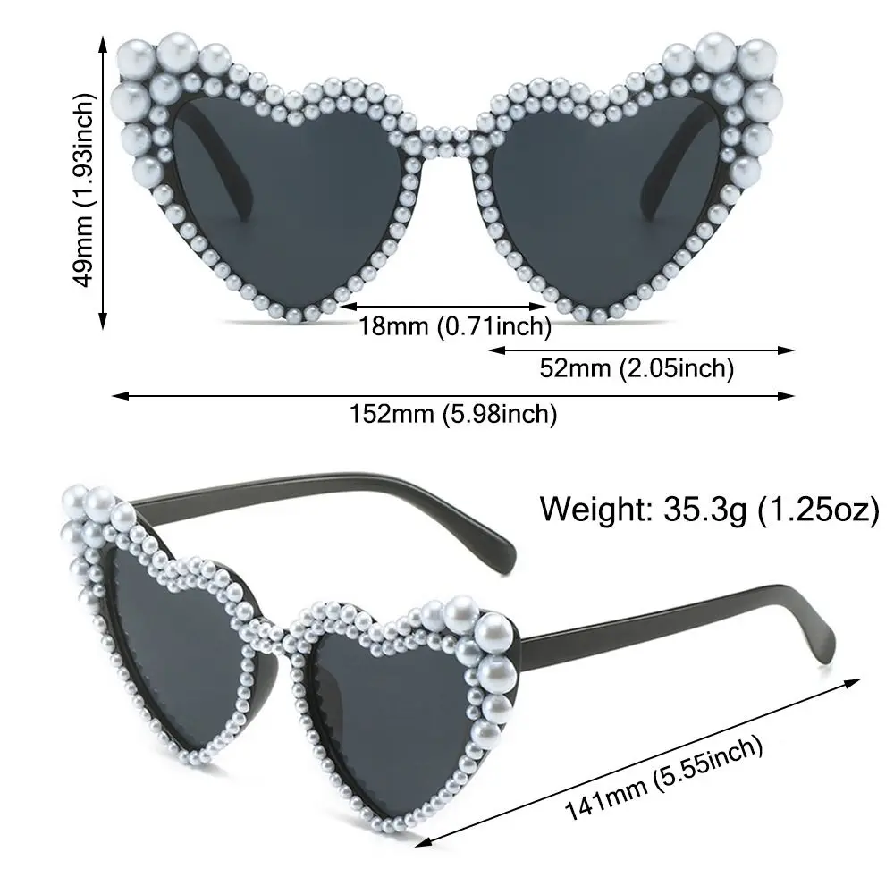 Retro Heart-Shaped Imitation Pearl Frame Sunglasses UV400 Fashion Women Cat Eye Eyewear Trendy Beach Party Sun Glasses