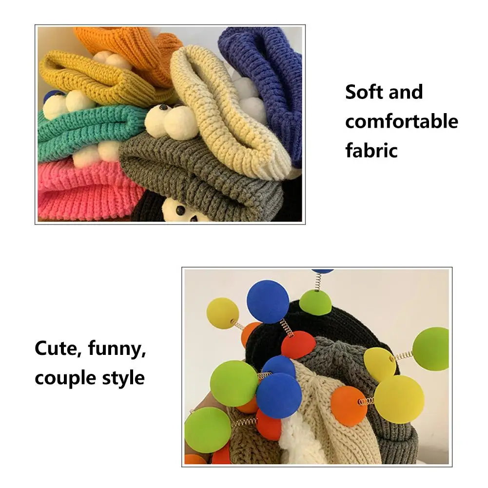 الكرتون كبير العينين الوحش قبعة قبعة لطيف مضحك زوجين نمط قبعة محبوكة التي تجعل الوجه يبدو أصغر، قبعة الشتاء الدافئة #2