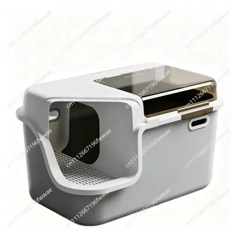 Full Enclosed Corridor Cat Litter Box Tallened Flip Top Anti-Splashing Odor Control Cat Litter Tray