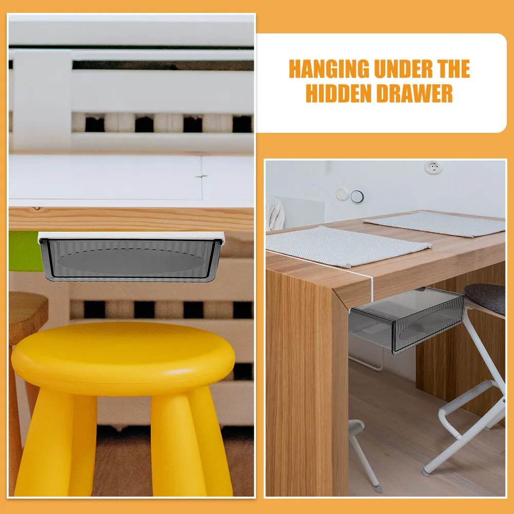 Under Desk Drawer Organizer Adhesive Mount Large Capacity Plastic Hidden Drawer for Pencils Chargers Notes Tissues Desk