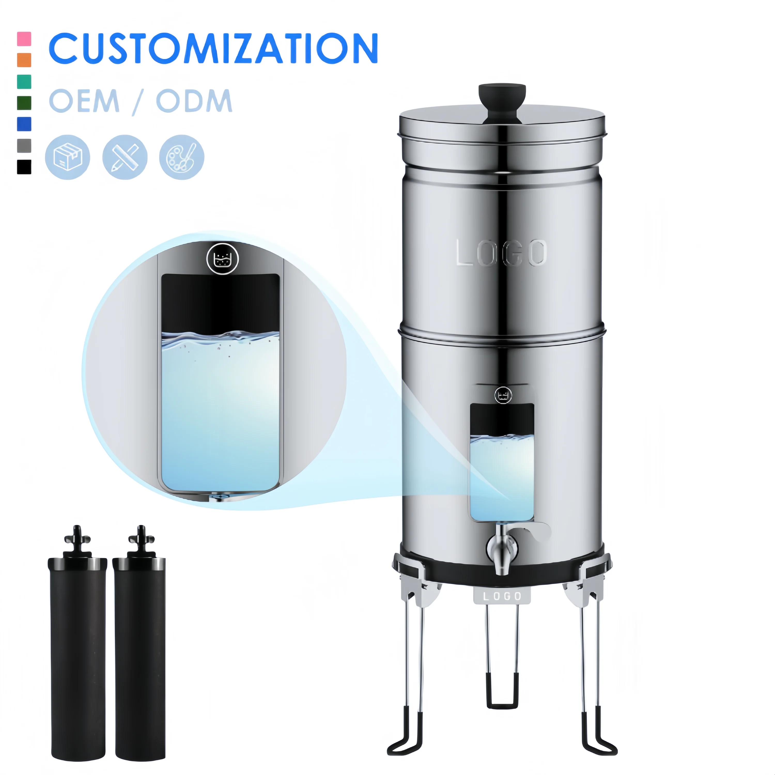 

304 Stainless Steel Countertop Gravity Water Filter with Water Level Window, Fluoride Removal