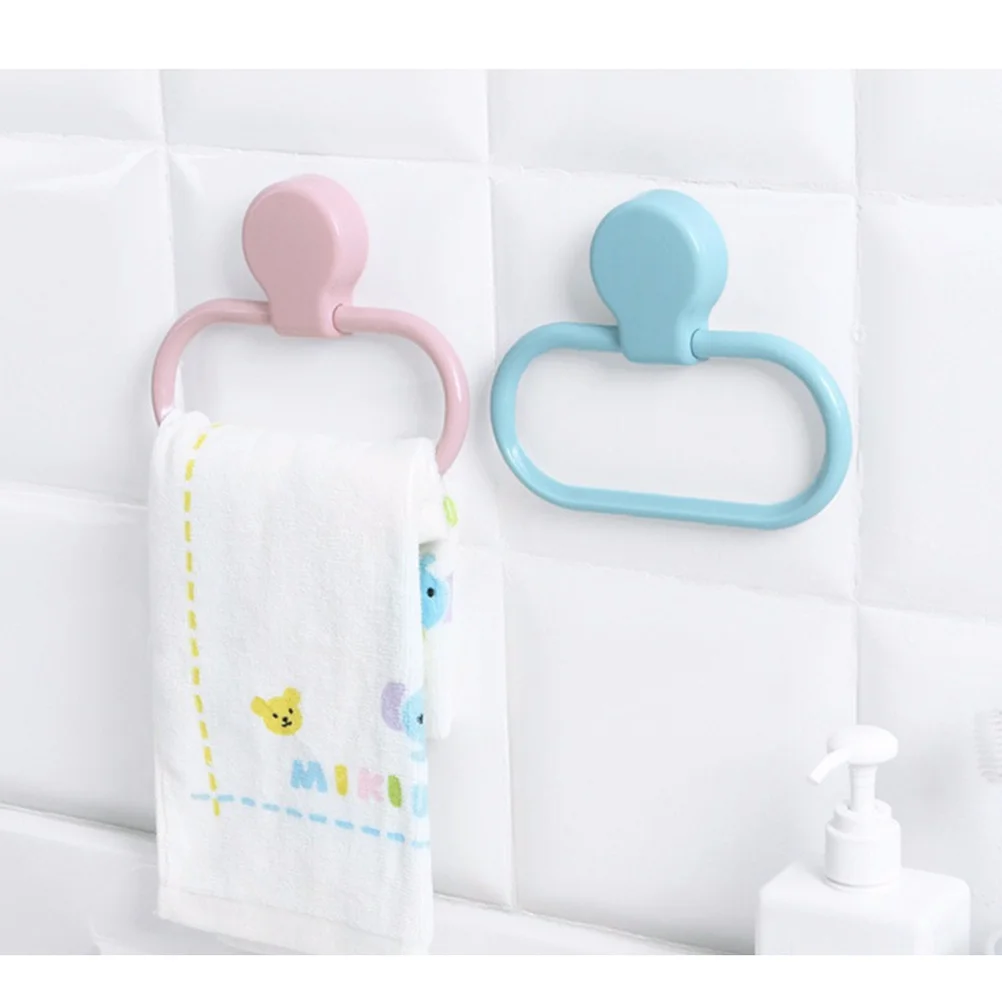

Blue Self-Adhesive Towel Ring No Drill Required Premium ABS Bathroom Kitchen Towel Mount Simple Elegant Functional