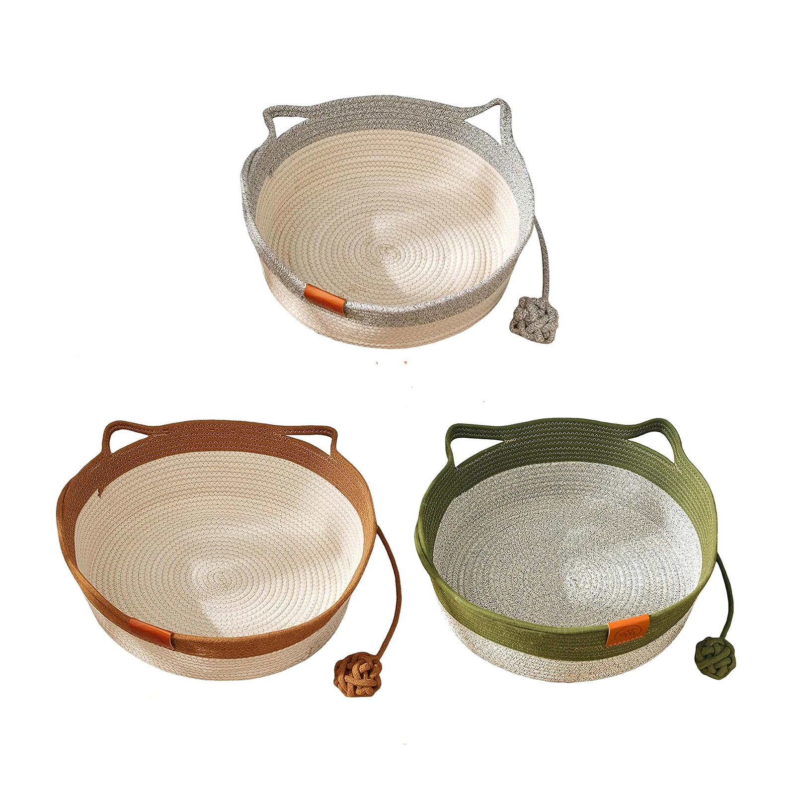 Instinct Basket for Cats Handwoven Cotton Rope Enrichment Bed with Toy Tail & Cats Ear Design for All Season Universal