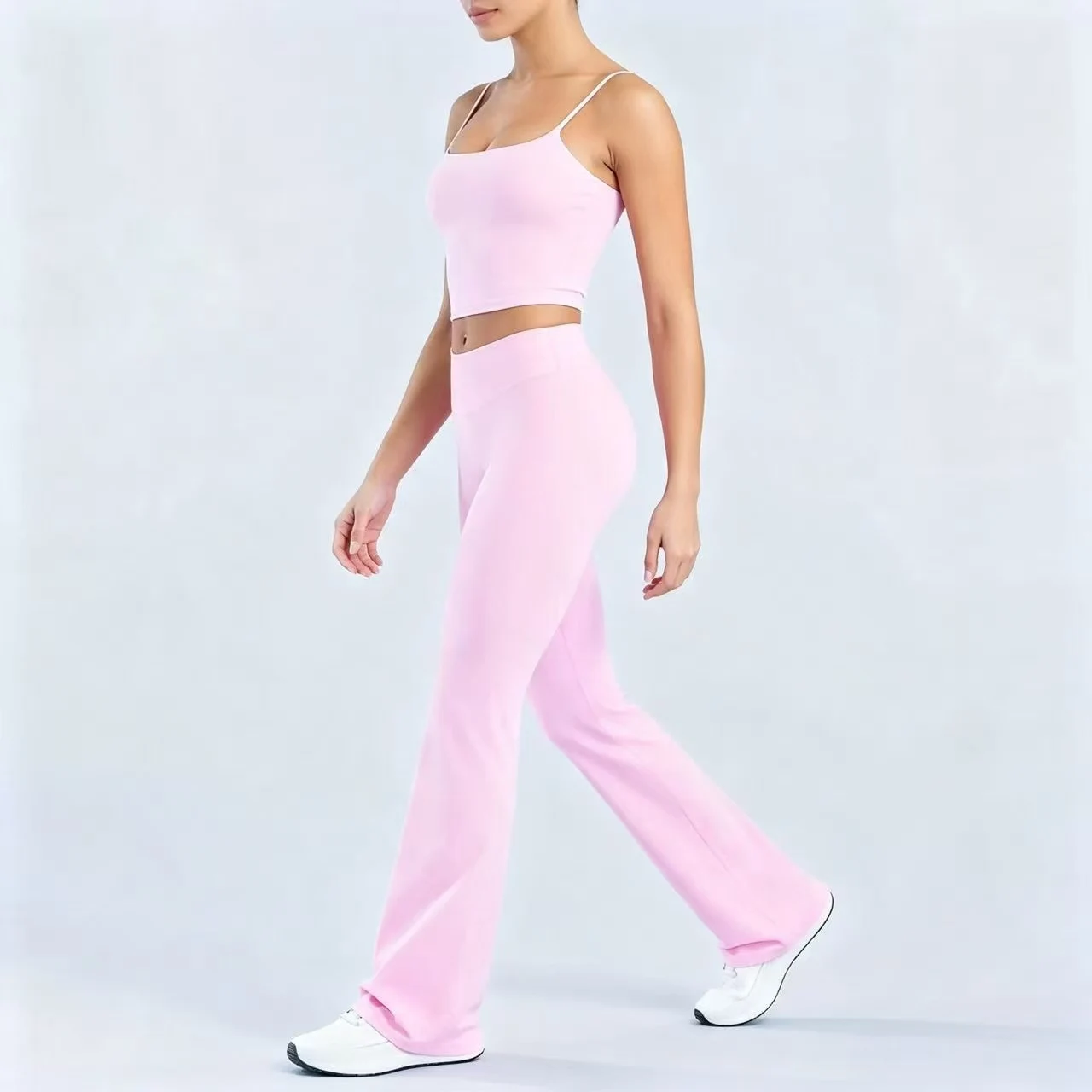 2piece yoga vest outdoor running and fitness belt, chest cushion, camisole women's High-waisted slim-fit straight-leg pants set
