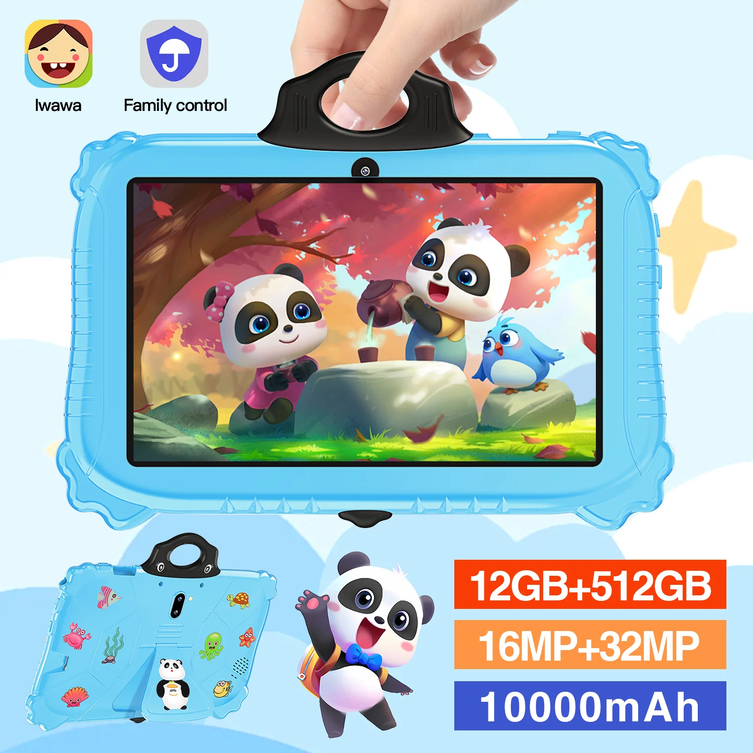 

Kids Learning Tablet 10.1-inch 4GB+128GB Bluetooth WiFi Android 14 HD Screen Dual Camera Kids Tablet Best Gift Choice for Kids