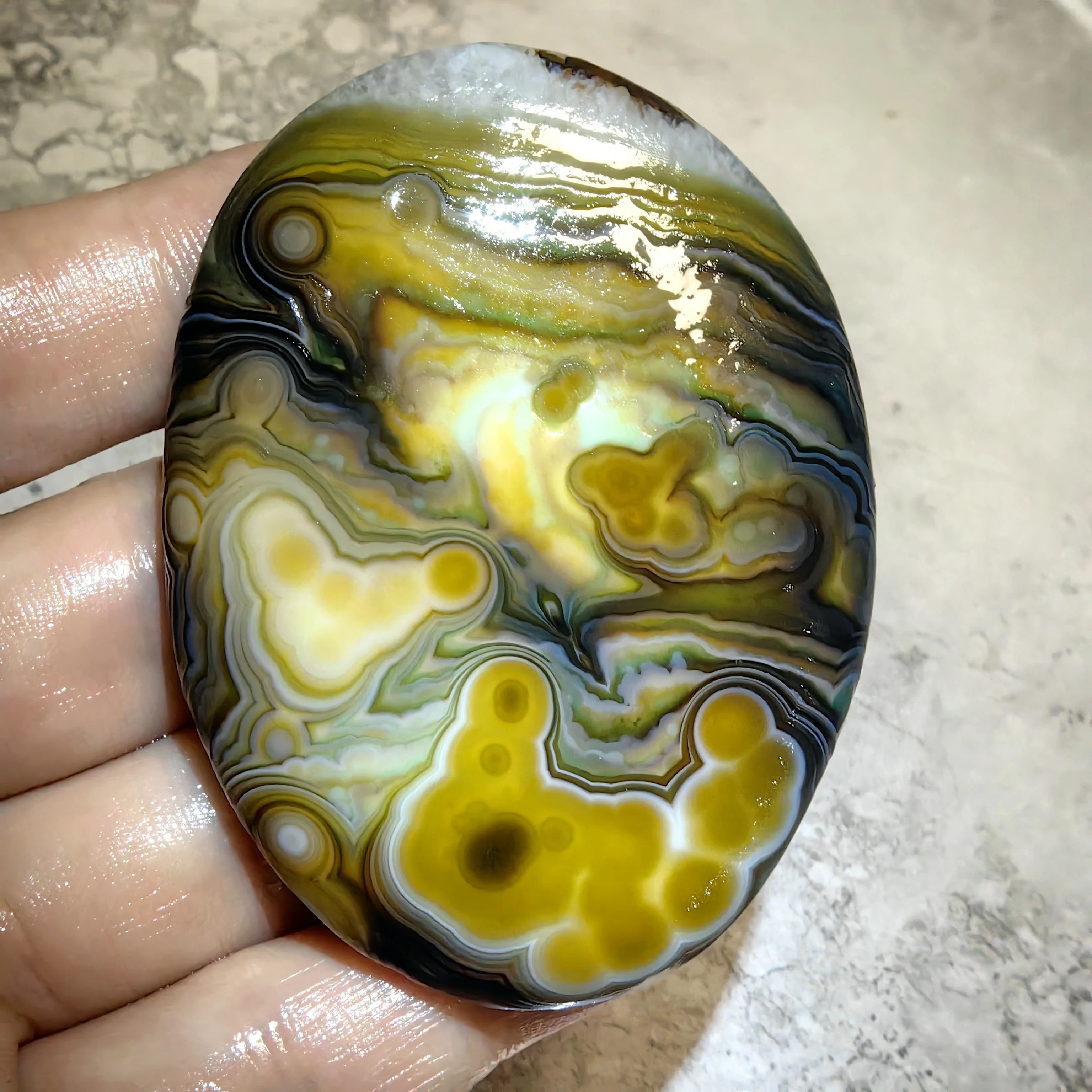 Natural Flower Eye Agate, Cloud Sea & Ocean Wave Eye Landscape Palm Stone For Reiki Spiritual Meditation, DIY Jewelry Decoration