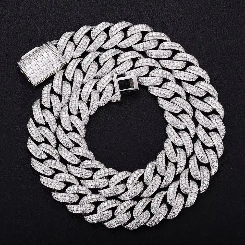 luxury Wholesale Price 10mm 15mm 18mm VVS Moissanite Cuban Chain Necklace Ready to Ship Sterling Silver Cuban Necklace Gift