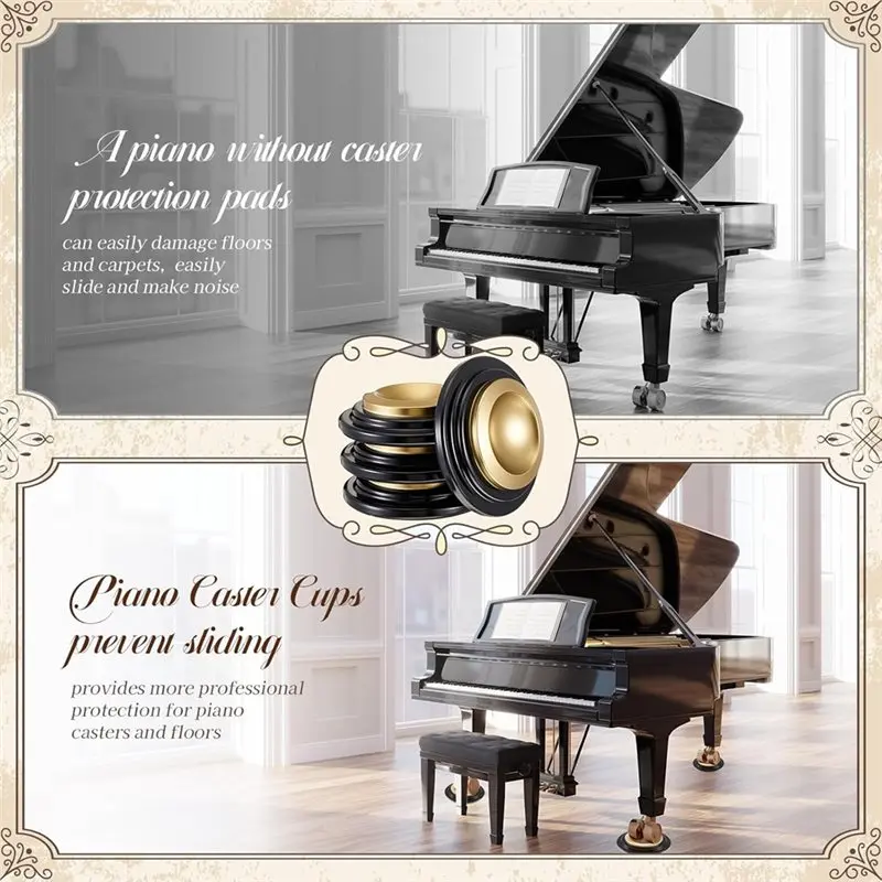 A93G لمنصات أرجل الأثاث، قاعدة لباد شديدة التحمل غير قابلة للانزلاق، أكواب مطاطية معدنية للبيانو للأرضيات الصلبة