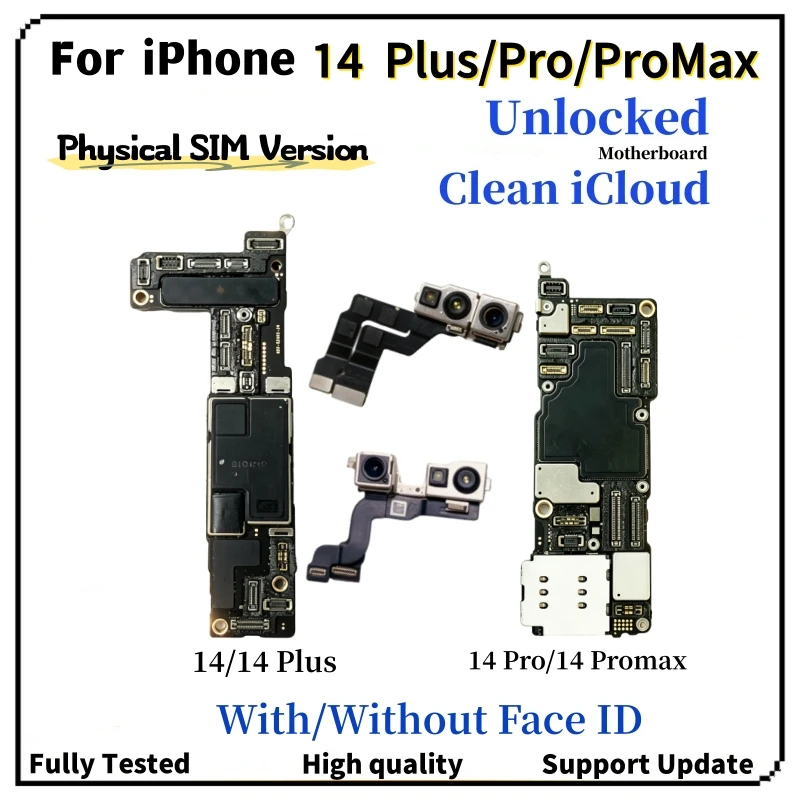 Fully Unlocked For 14Pro Mainboard For iPhone 14 Pro Max 14 Plus Motherboard Clean ICloud With/NO Face ID Logic Board