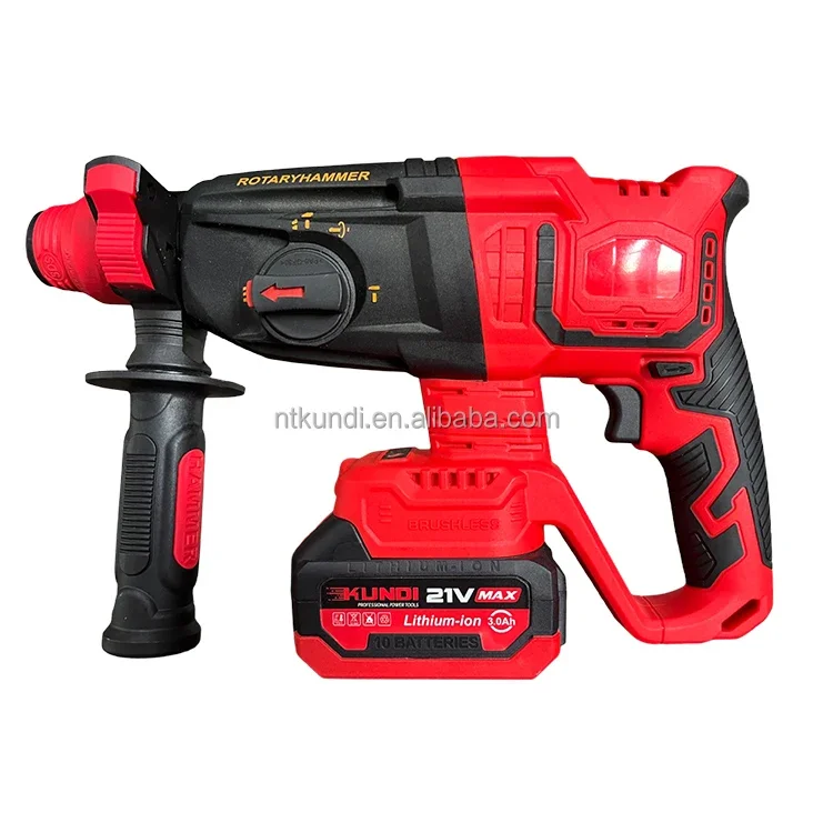 High Quality KUNDI Brand Power Tools Lithium Battery Brushless Cordless Rotary Hammer 26mm Hammer Drill