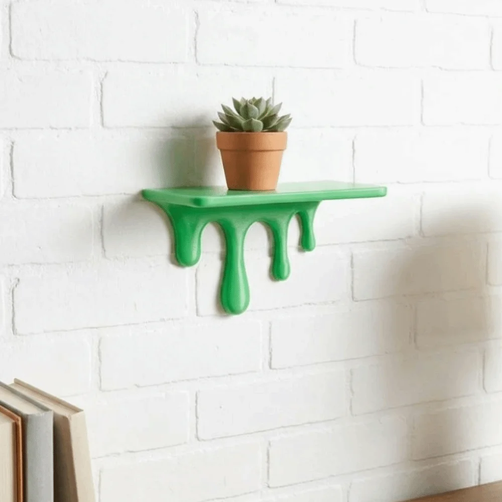 3D Printed Drip Floating Shelf Plastic Wall-Mounted Wall Storage Rack Irregular Shape Artistic Plants Display Stand