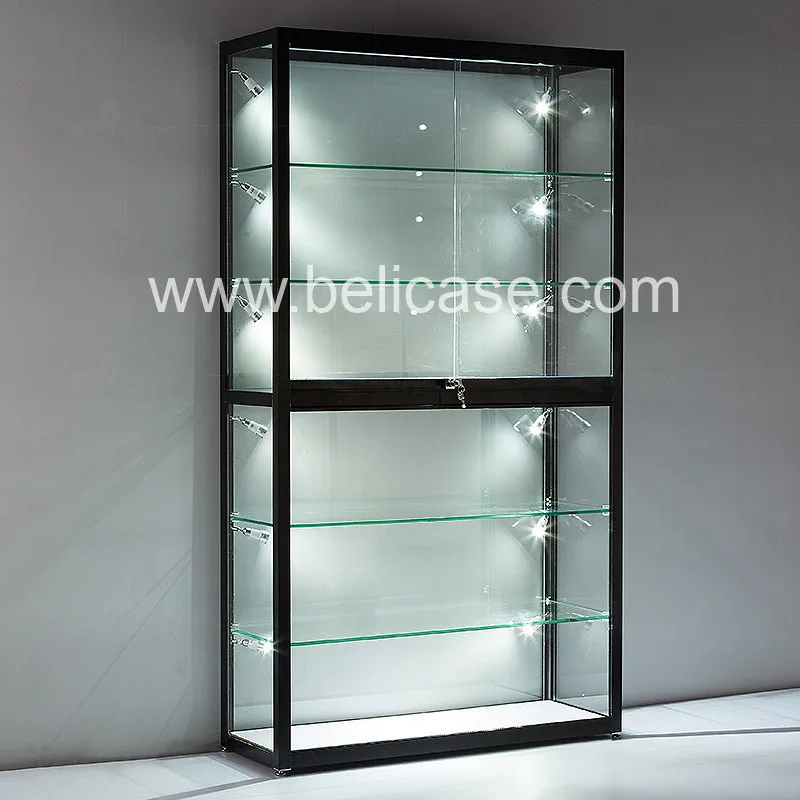 (Op Maat) Multifunctionele Aluminium Glazen Vitrinekast Afsluitbare Vitrine Met Led Licht Telefoondisplayteller