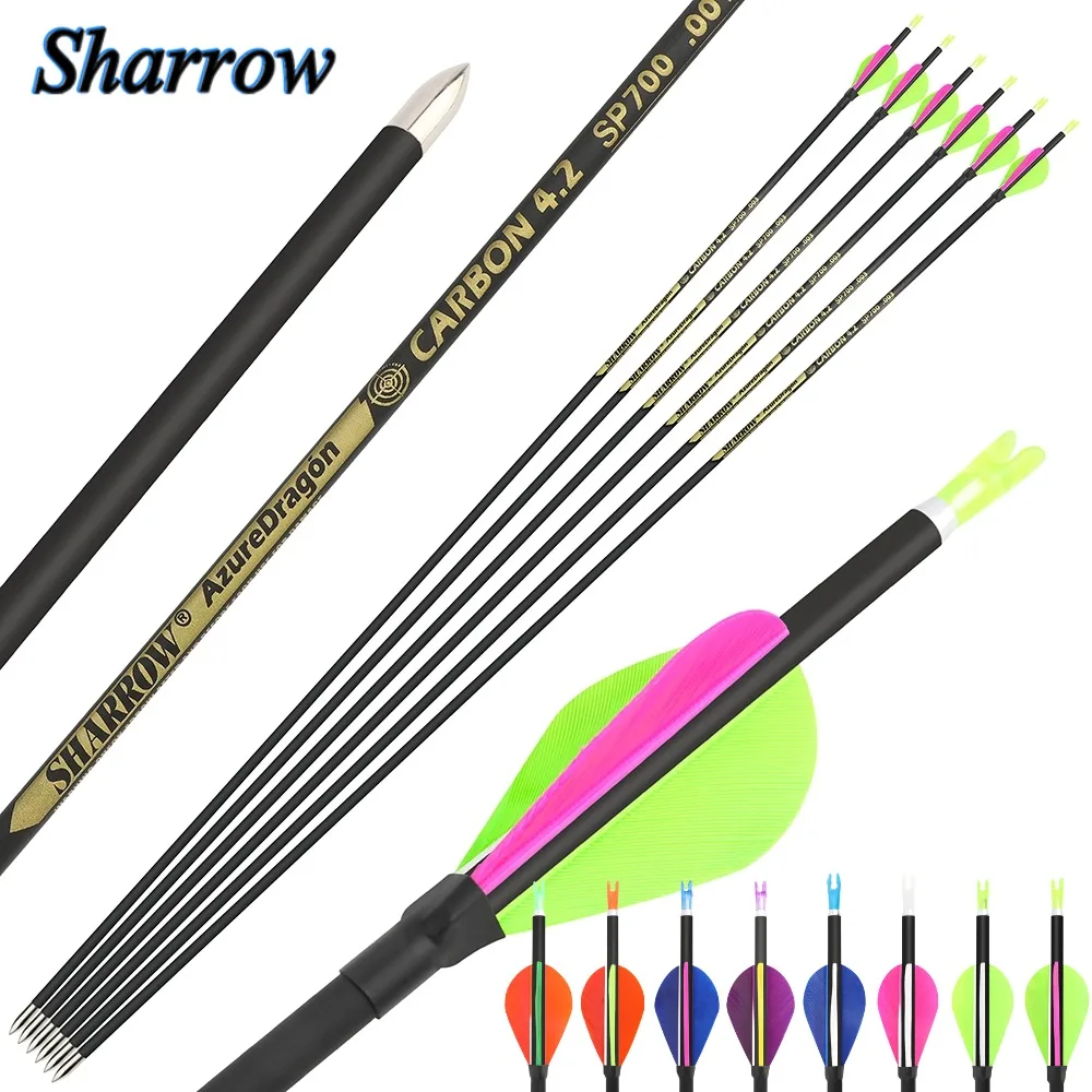 32inch Archery Pure Carbon Arrows Spine700 800 900 1000 ID4.2mm with 80/100Gr Arrowhead for Bow Hunting Competition Accessories